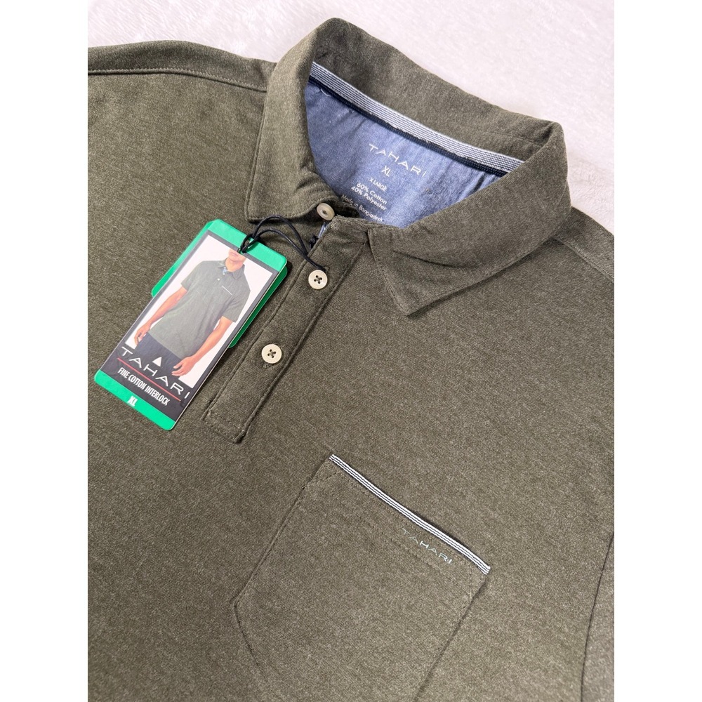 Tahari Fine Cotton Interlock Polo Shirt Cotton Blend Olive Green Mens XL